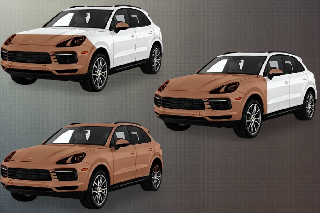 A graphic showing three SUVs with varying levels of Paint Protection Film coverage—partial front, full front, and full body—visually answering the question Where Should PPF Be Applied? based on protection needs and driving habits.